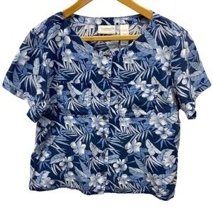 Liz Claiborne Lizwear Jeans Tropical Floral Top Womens Large Blue Tencel